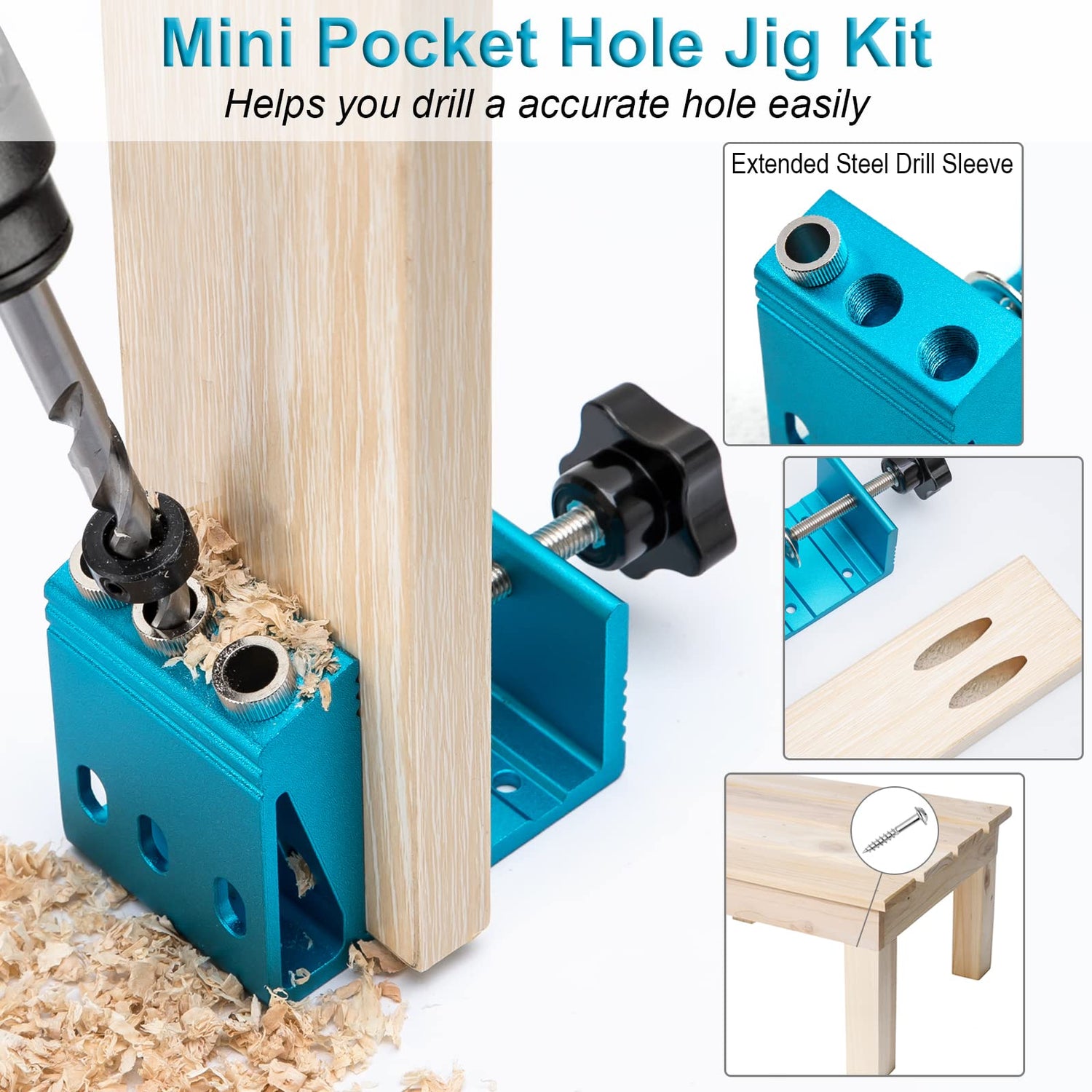 Pocket Hole Jig Kit with 3 Drill Hole for Carpentry Positioner Dowel Drill Joinery Screw Kit All-In-One Drill Hole System Set Wood Woodwork Guides KingBaas
