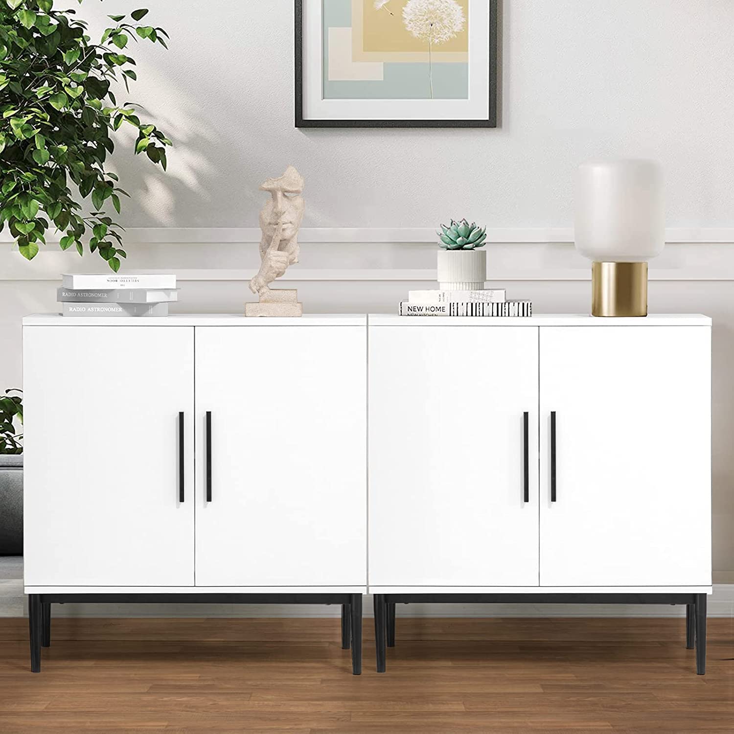 KFO Storage Cabinet with Doors, White Accent Cabinet, Modern Free Standing Cabinet, Sideboard with Metal Base for Bedroom, Living Room, Kitchen and - WoodArtSupply