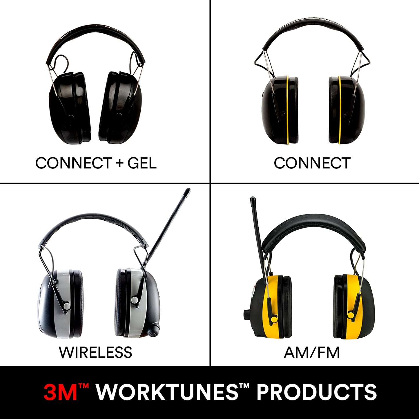 3M WorkTunes Connect + Gel Ear Cushions Hearing Protector with Bluetooth Wireless Technology, NRR 23 dB, Hearing protection for Mowing, Snowblowing,