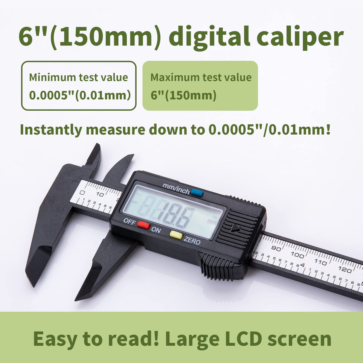 SCITOOLS Digital Caliper 0-6"Measuring Tool, Micrometer Caliper with Auto-Off Feature, Interchangeable Between inches and millimeters for Jewelry SCITOOLS