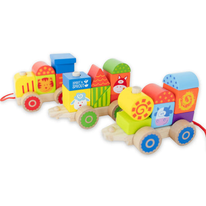 Farm Wooden Toy Train Set for Toddlers - Choo Choo Train Toys - Wooden Train Set for Toddlers 2-4 - Toddler Train Set - Wood Train Set for Toddlers