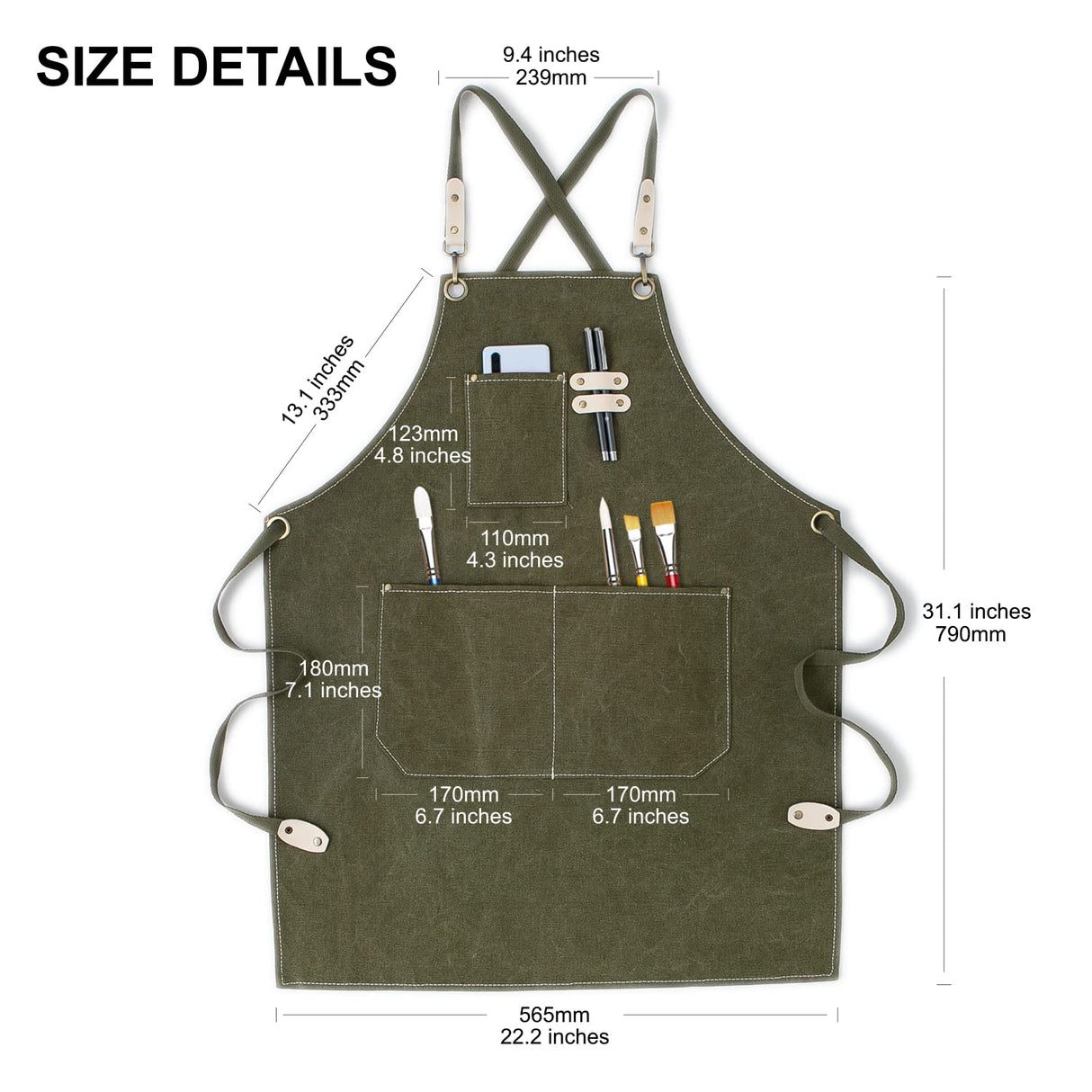 Art Artist Apron Ceramics Pottery Painting Paint Painters Chef Cooking Baking Kitchen Barber Waterproof Hair Stylist Cross Back Cotton Canvas Green Hongsome