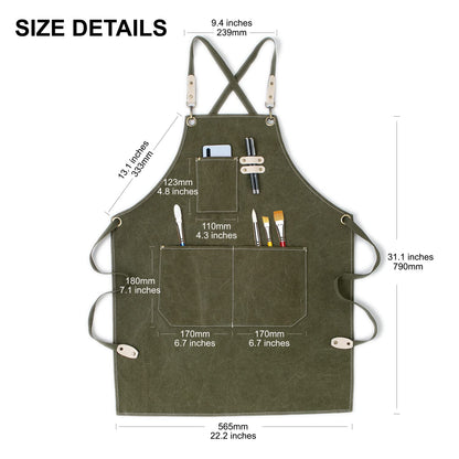 Art Artist Apron Ceramics Pottery Painting Paint Painters Chef Cooking Baking Kitchen Barber Waterproof Hair Stylist Cross Back Cotton Canvas Green