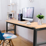 WORKPRO 48" Adjustable Workbench, Rubber Wood Top Heavy-Duty Workstation, 2000 LBS Load Capacity Hardwood Worktable with Power Outlets, for Workshop, WORKPRO