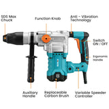 Berserker 1-9/16" SDS-Max Heavy Duty Rotary Hammer Drill with Vibration Control,Safety Clutch,13 Amp 3 Functions Demolition Rotomartillo for Berserker