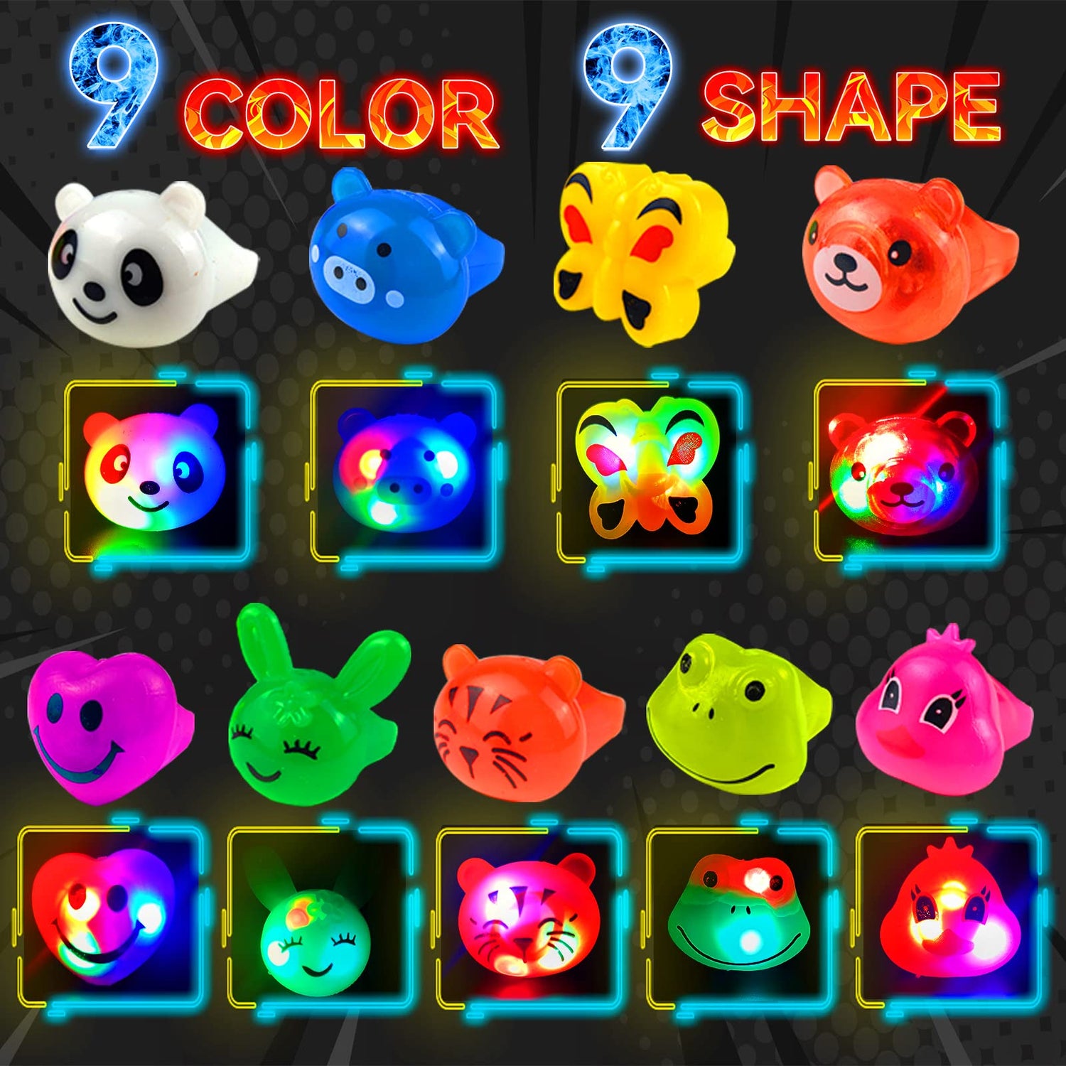 Wakestar - 24 Pack LED Light Up Bumpy Rings Party Favors For Kids Prizes Box Toys For Birthday Classroom Rewards Treasure Box Prizes Toys Glow Party Wakestar