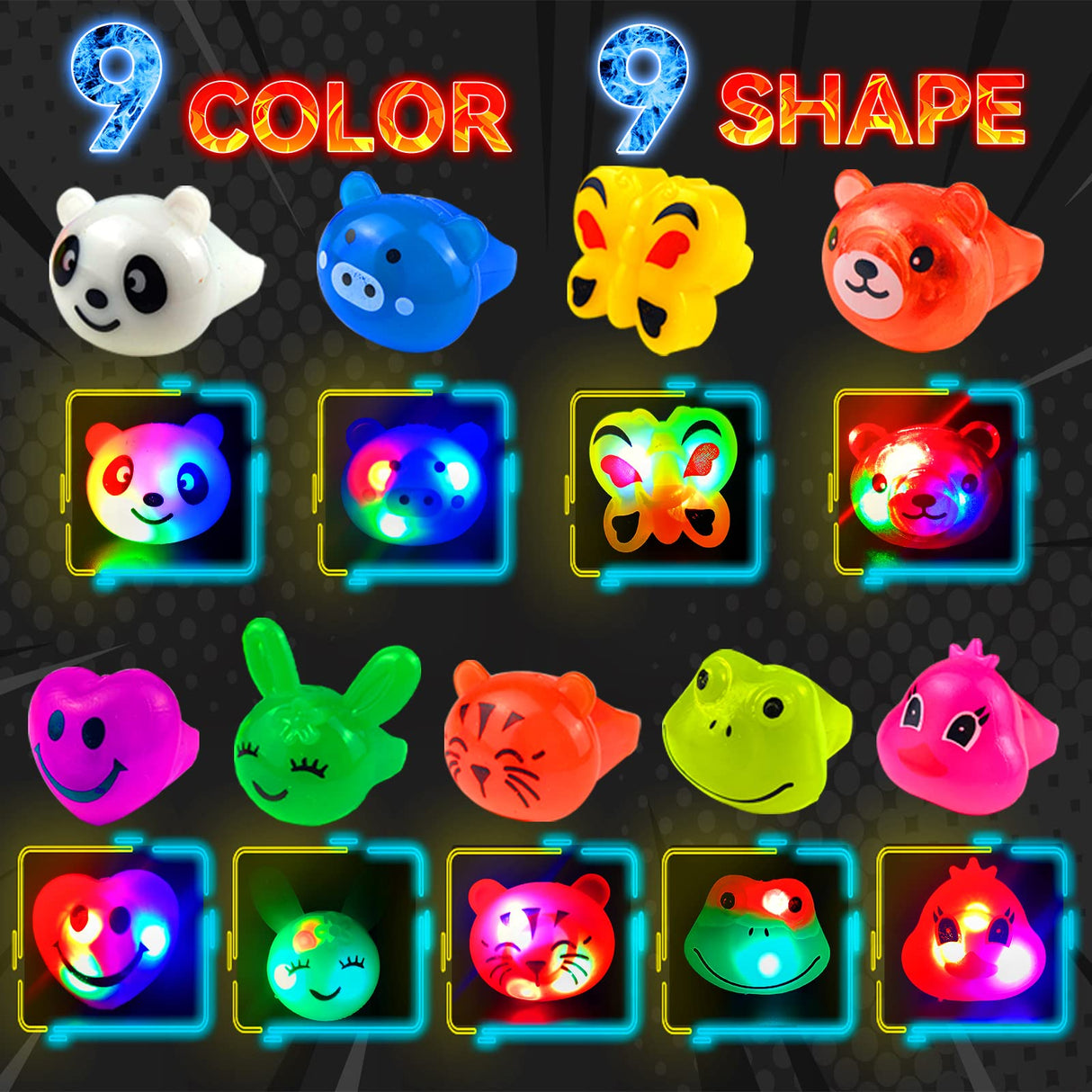 Wakestar - 24 Pack LED Light Up Bumpy Rings Party Favors For Kids Prizes Box Toys For Birthday Classroom Rewards Treasure Box Prizes Toys Glow Party Wakestar