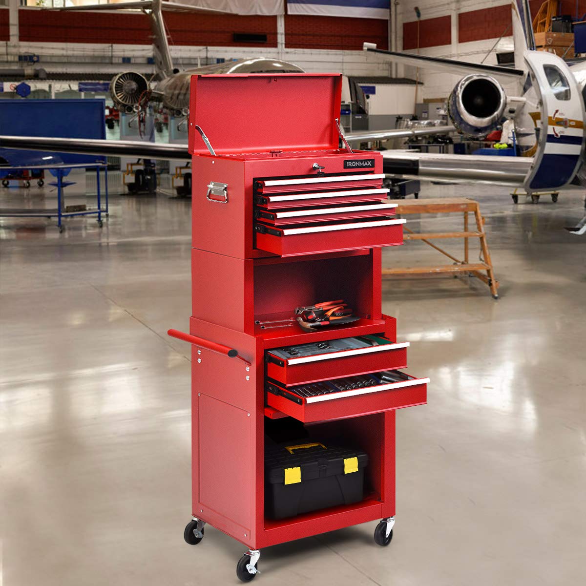 Goplus 6-Drawer Rolling Tool Chest, 3-in-1 Tool Box Organizer w/Auto Locking System & Lockable Wheels & Sliding Drawers & Detachable Top, Tool Goplus