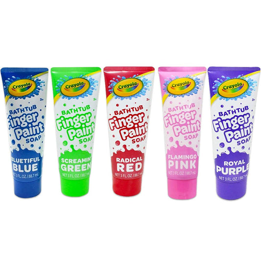 Crayola Bathtub Fingerpaint 5 Color Variety Pack, 3 Ounce Tubes (Bluetiful Blue, Screamin' Green, Radical Red, Flamingo Pink, Royal Purple) - WoodArtSupply