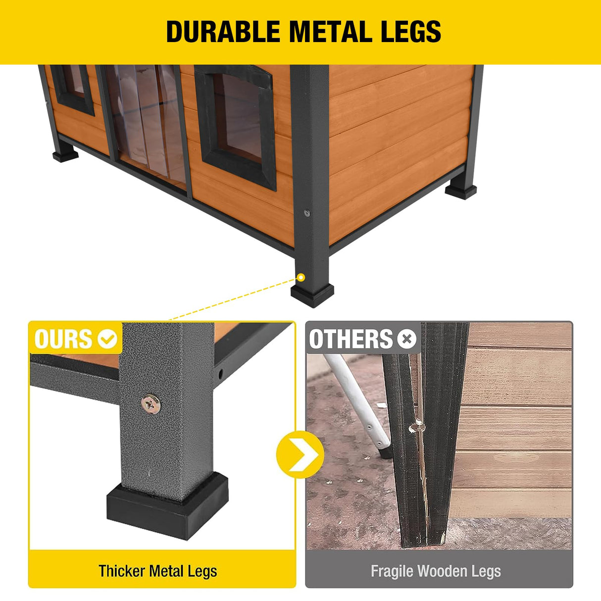 Aivituvin Large Dog House Anti-Chewing Metal Frame Design Insulated Wooden Dog Kennel with Unique Design Roof, Weatherproof Dog House for Outdoor Aivituvin
