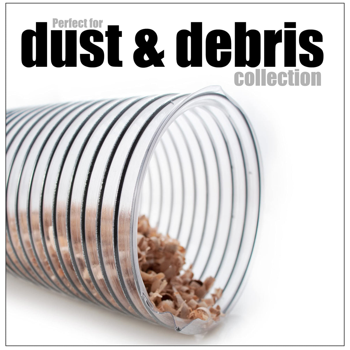 2-1/2 inch Diameter by 10 foot Long PVC Dust/Debris Collection Hose MADE IN THE USA with 2 each 2.5 inch Turnkey Stainless Steel Hose Clamps Peachtree Woodworking Supply