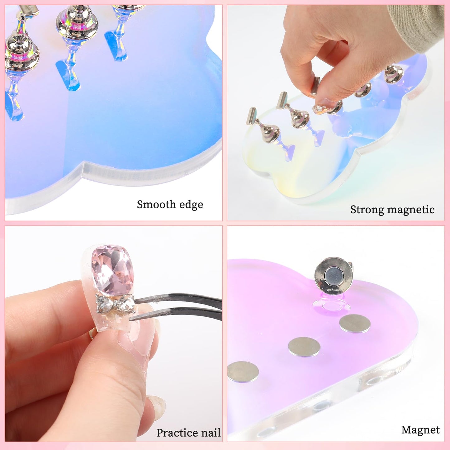 ANGNYA Nail Stand for Painting Nails 1 Set Acrylic Nail Stand for Press On Aurora Nail Holder for Painting Magnetic Nail Display Stand with 200 Pcs