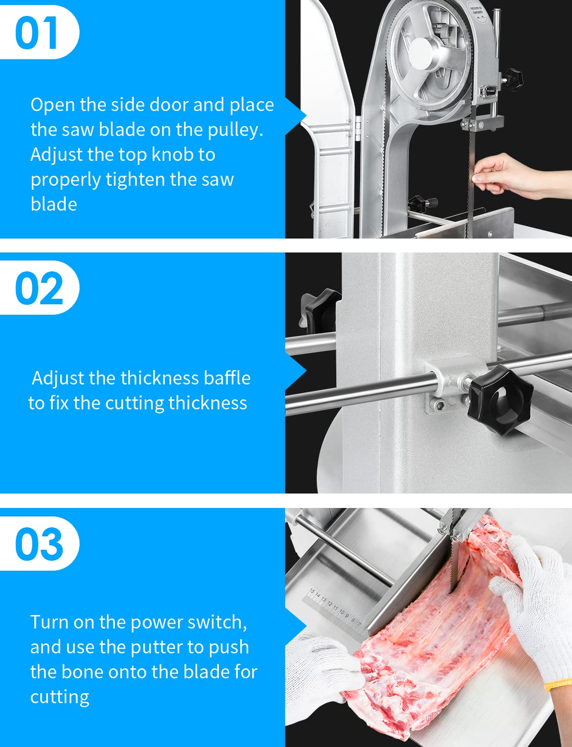 1500W Electric Bone Saw Machine, 0.8-5.9 Inch Cutting Thickness,2.6HP Frozen Meat Cutter 110V Commercial Bandsaw Machine, 20x15in Table Sawing for Rocita