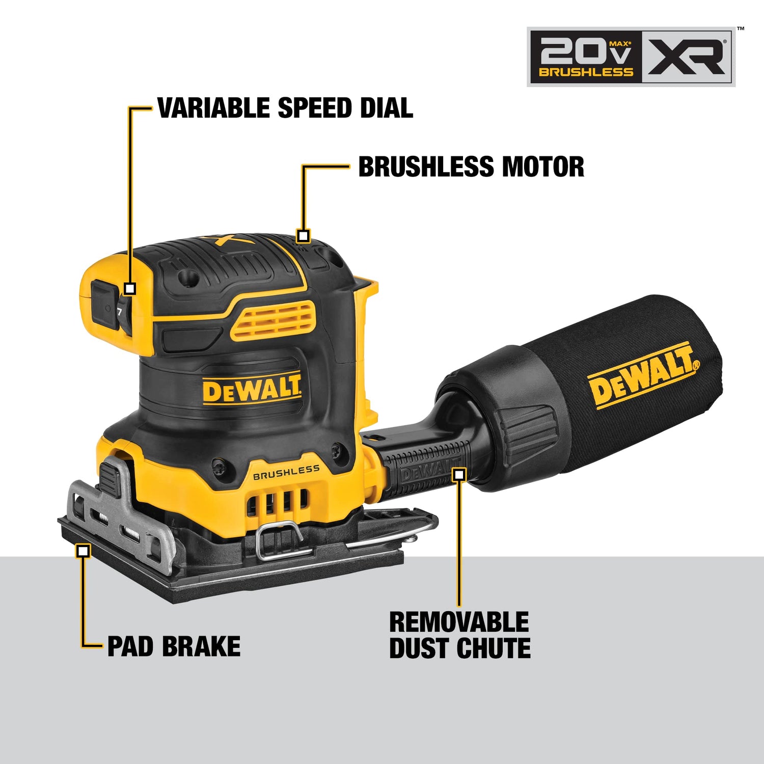 DEWALT 20V MAX* XR Palm Sander, Sheet, Variable Speed, 1/4-Inch, Tool Only (DCW200B) DEWALT