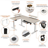 Sileye L Shaped Gaming Drawer Storage Shelf, Electric Adjustable Height, Corner Stand Up Desk with Splice Board for Home Office White Frame/Pale Sileye