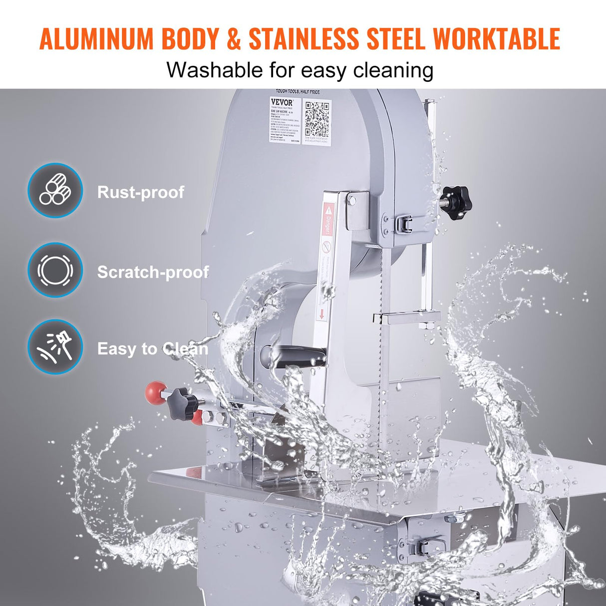 VEVOR Commercial Electric Meat Bandsaw, 1500W Stainless Steel Countertop Bone Sawing Machine, Workbeach 19.3" x 15", 0.16-7.9 Inch Cutting Thickness, VEVOR