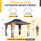EROMMY 11'x13' Wood Gazebo, Outdoor Hardtop Gazebo Pavilion with Netting and Curtains, Spruce Wooden Frame Double Roof Metal Canopy for Patio EROMMY