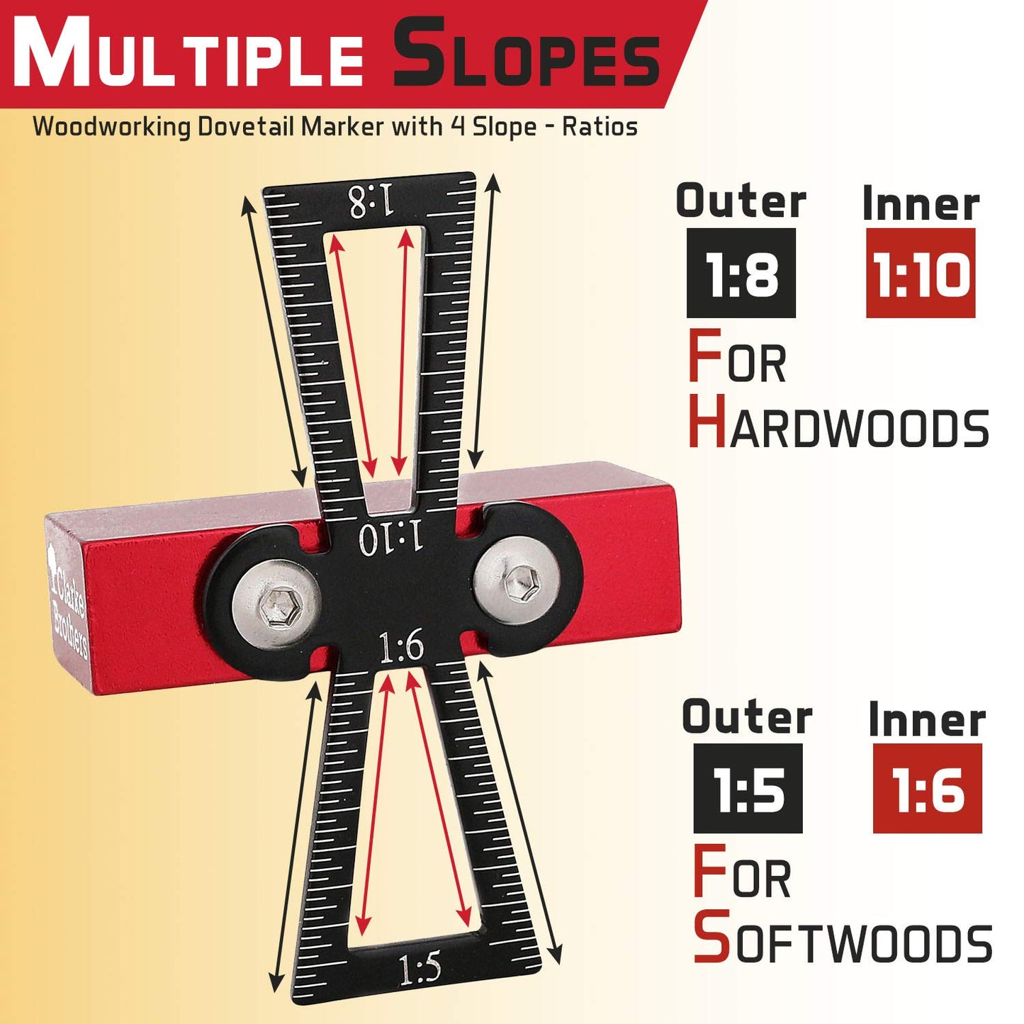 Dovetail Marker – Wood Dovetail Tool – Woodworking Hand Tool for Crafts – Precise Dovetail Guide with 1:5, 1:6, 1:8 and 1:10 Slopes – Extra-Large - WoodArtSupply