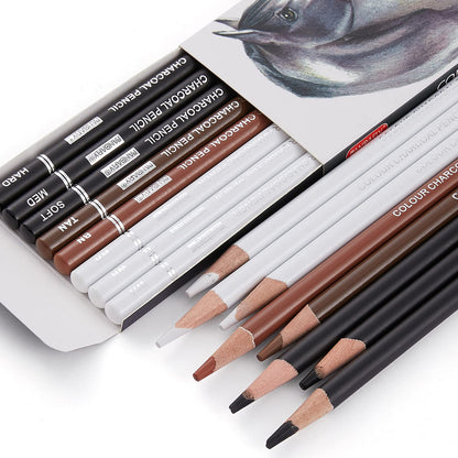 MARKART Colour Charcoal Pencils Drawing Set, 8 Pieces Black White Charcoal Pencils for Sketching, Shading, Blending, Pastel Chalk Pencils for - WoodArtSupply