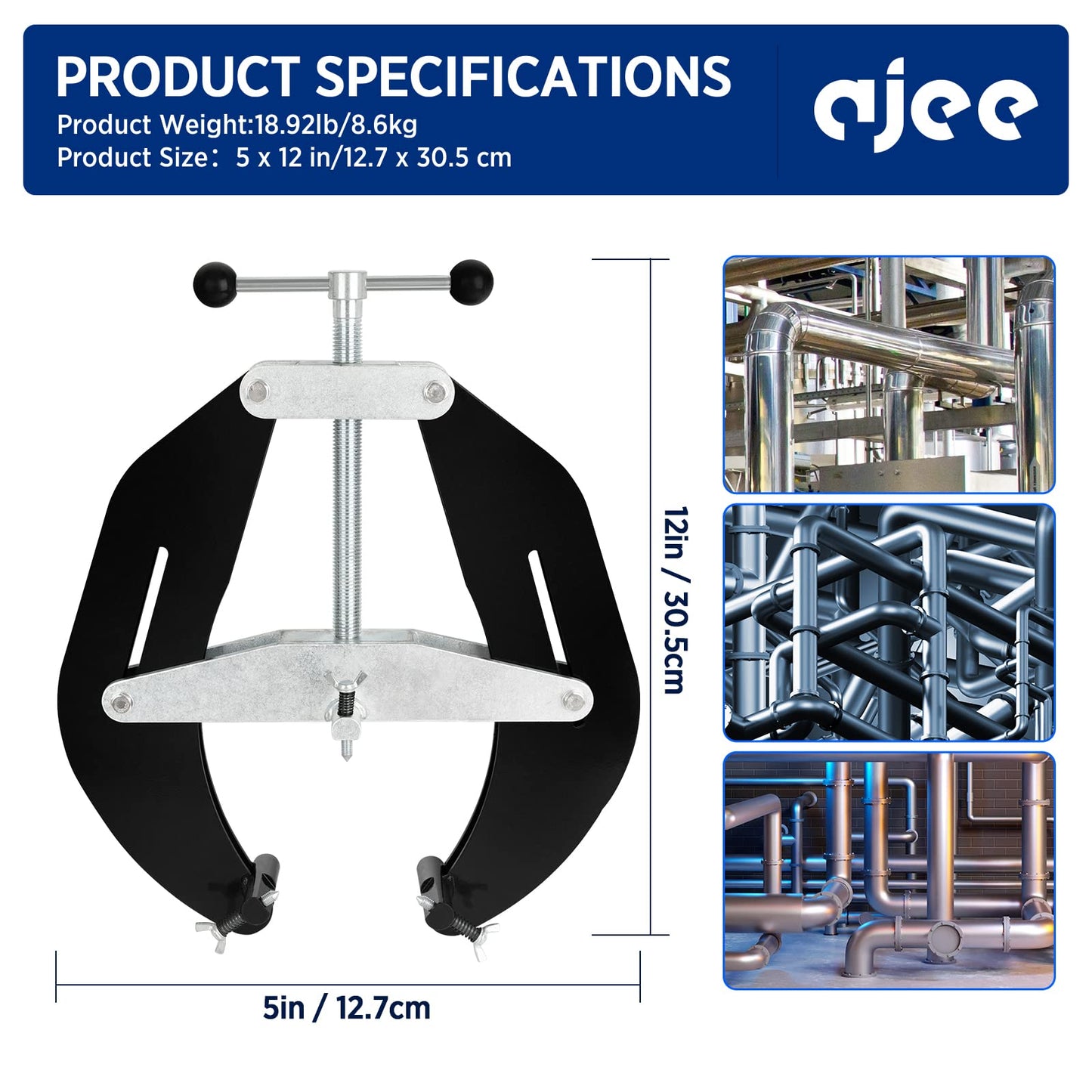 Pipe Clamp, 5 to 12 in, Steel Pipe Alignment Tool with Lightweight Design, High Strength Ultra Clamp with Quick Acting Screws, Black - WoodArtSupply