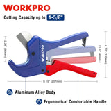 WORKPRO Ratchet PVC Pipe Cutter Tool, up to 1-5/8" PEX, PVC, PPR and Plastic Hoses, Pipe Cutters with Sharp 5Cr15MoV Stainless Steel Blades, Suitable WORKPRO