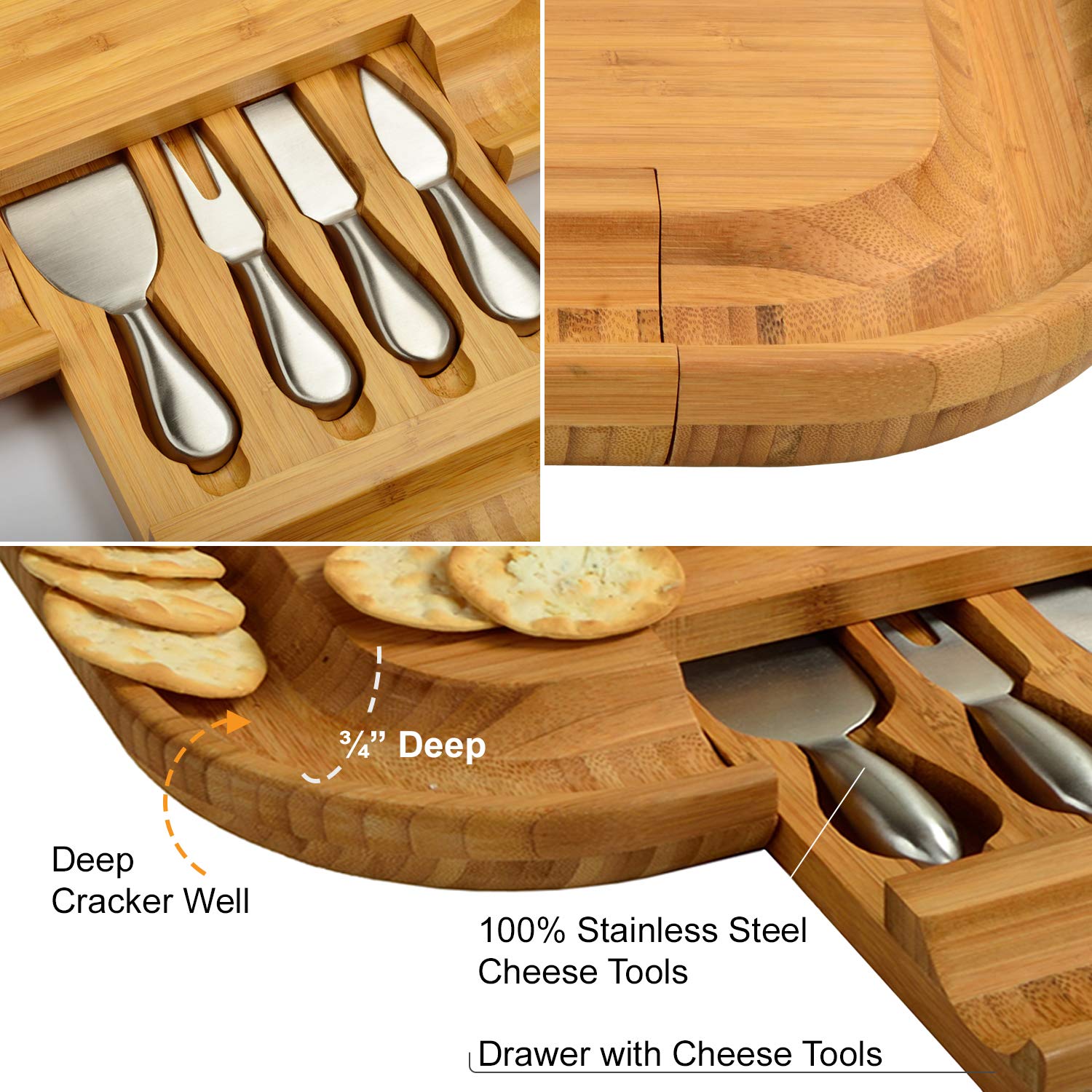 Custom Personalized Engraved Bamboo Cheese/Charcuterie Cutting Board with Knife Set & Cheese Markers- Designed & Quality Checked in USA - WoodArtSupply