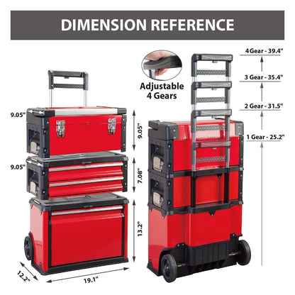 BIG RED TRJF-C305ABD Torin Garage Workshop Organizer: Portable Steel and Plastic Stackable Rolling Upright Trolley Tool Box with 3 Drawers, 20.5" L x