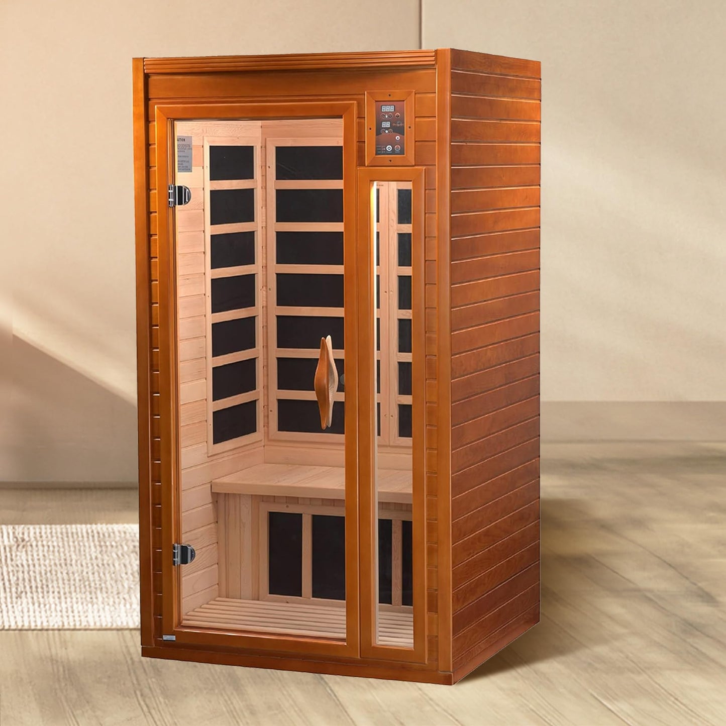 Dynamic Barcelona 1 to 2 Person Hemlock Wood Low EMF FAR Infrared Sauna For Home with LED Control Panel and Tempered Glass Door - Curbside Delivery - WoodArtSupply