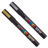 Posca PC-3M Paint Art Marker Pens - Fabric Glass Metal Pen - Set of Gold + Silver (1 of Each) posca