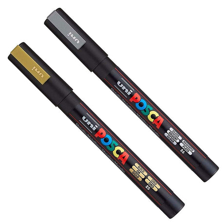 Posca PC-3M Paint Art Marker Pens - Fabric Glass Metal Pen - Set of Gold + Silver (1 of Each) posca