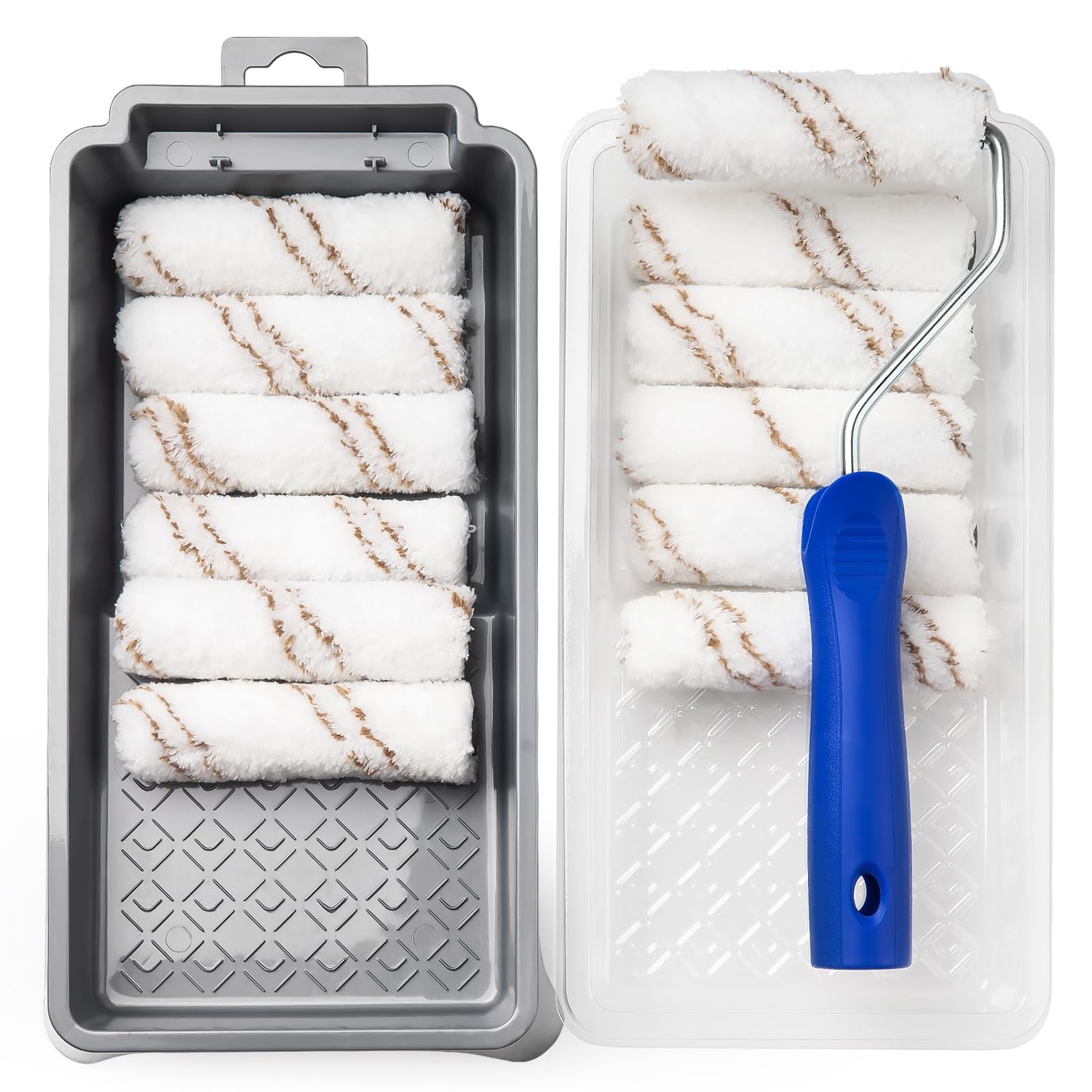 Mister Rui Paint Roller Kit, 16 Pack, 4 Inch Microfiber Paint Rollers, Small Paint Roller Covers, Disposable Paint Tray Liner and Frame, Mini Rollers Mister Rui