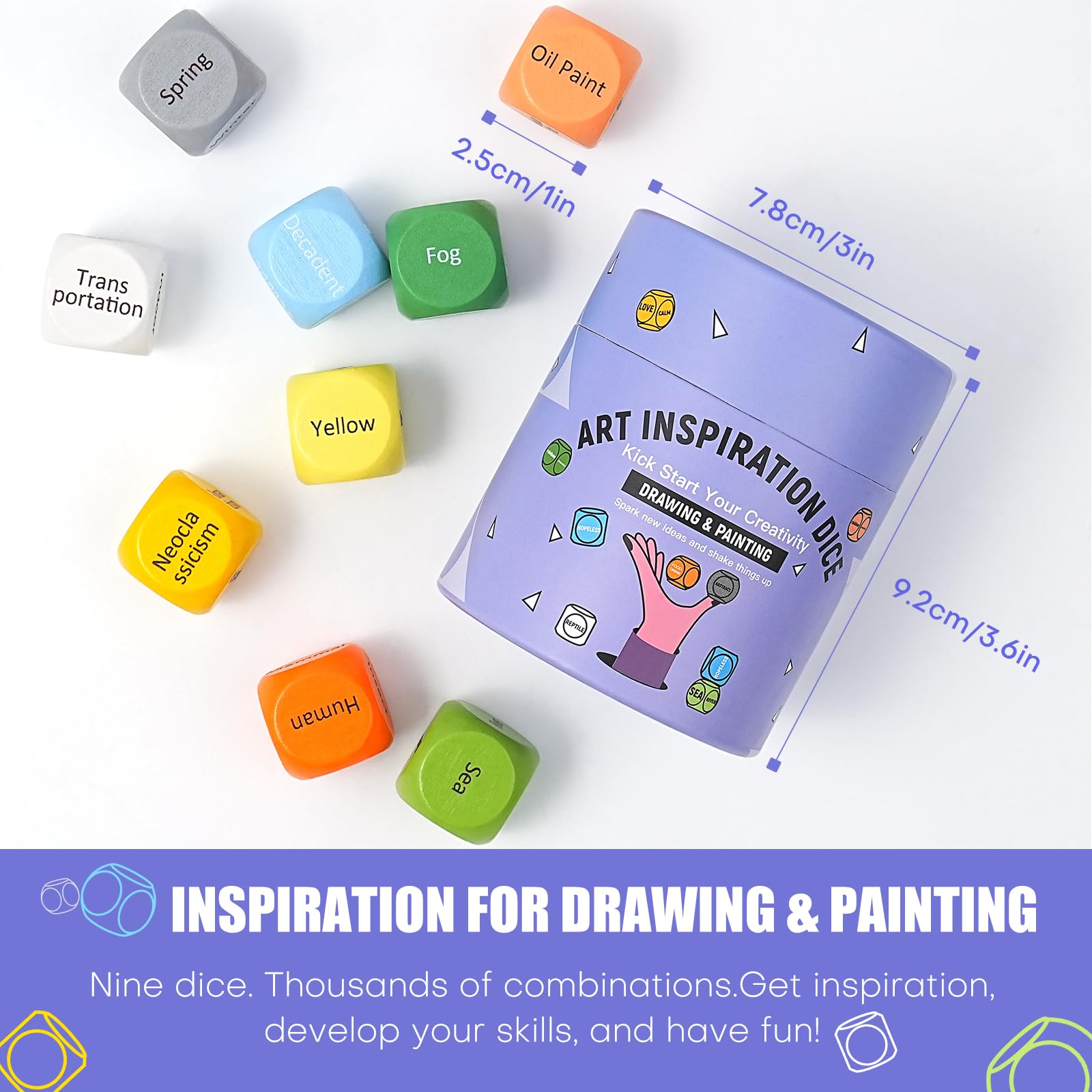 Miniature Paint Brushes with Domed Dry Brush & Inspiration Art Dice for Creative Block Kickstart Creative Inspiration - WoodArtSupply