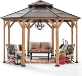 Sunjoy Ion Collection 13 x 13 ft. Cedar Framed Octagon Wood Gazebo with Brown Double Tiered Steel Hardtop Roof and Ceiling Hook for Garden, Backyard Sunjoy