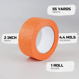 Lichamp Wide Orange Painters Tape 2 inch, 1pc Medium Adhesive Orange Masking Tape, 1.95 inches x 55 Yards Lichamp