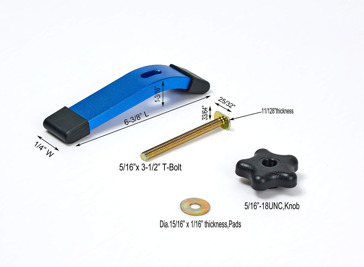 HOTTARGET Aluminum T-track Hold Down Clamps,6-3/8"L x 1-1/4"Width-Woodworking and Clamps - High Strength Aluminum Alloy 6063 - Fine Sandblast HOTTARGET