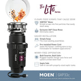 Moen GXP33C Lite Series PRO 1/3 HP Compact Continuous Feed Garbage Disposal for Kitchen Sink, Power Cord Included Moen