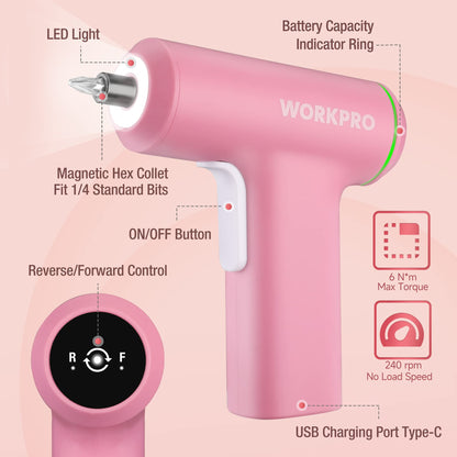 WORKPRO Electric Cordless Screwdriver Set, 4V USB Rechargeable Lithium-ion Battery Power Screwdriver Kit with LED Light, Screw Gun with 28pcs - WoodArtSupply