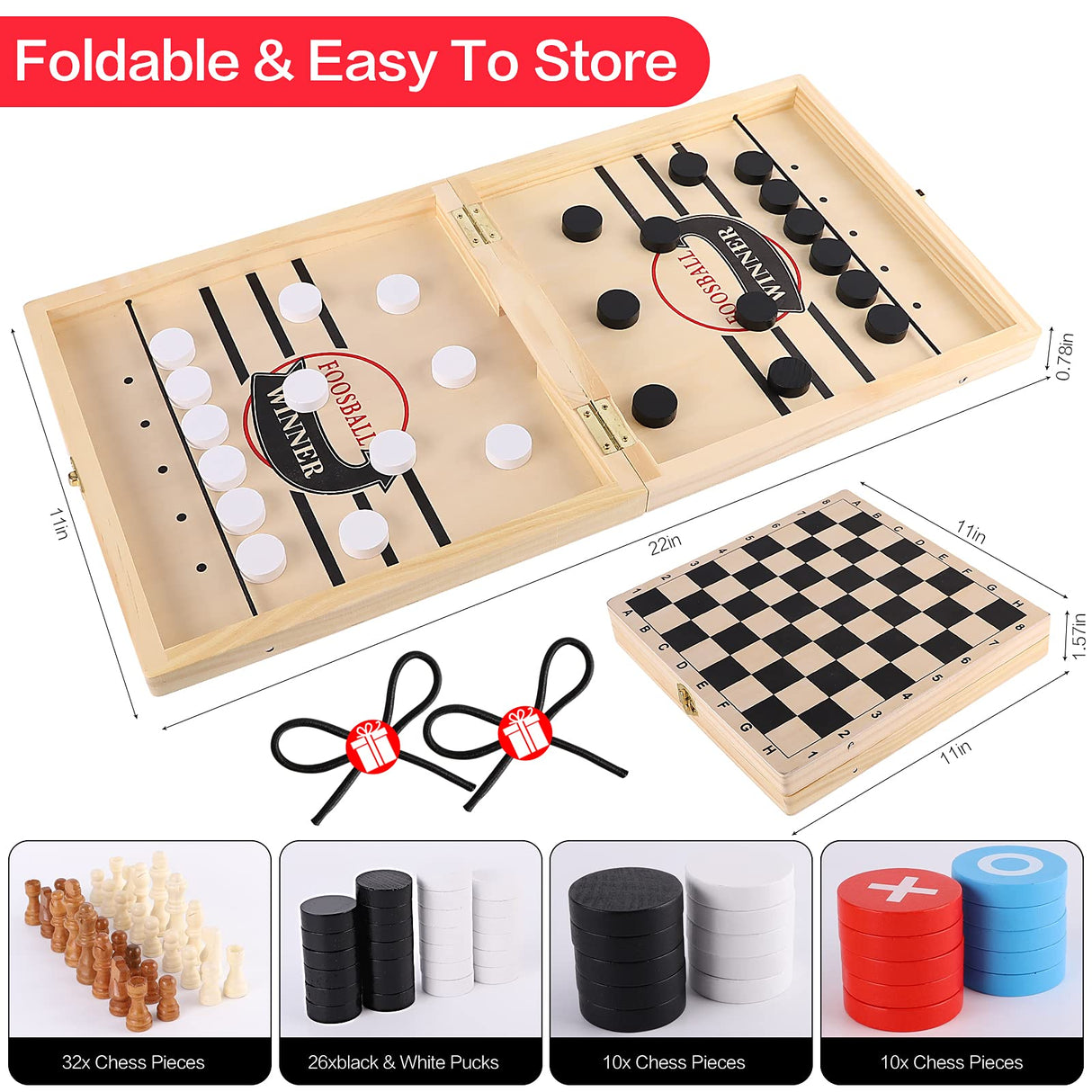 Sling Puck Game, Chess Checkers Game Set, 4 in 1 Board Game, Fast Hockey Table Game, Tic Tac Toe Slingshot Chess Set for Kids Alemard