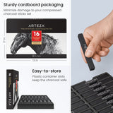 Arteza Compressed Charcoal Sticks, Set of 16, Medium and Hard Grade Sketching Crayons, Art Supplies for Drawing and Shading ARTEZA