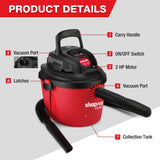 Shop-Vac 2.5 Gallon 2.5 Peak HP Wet/Dry Vacuum, Portable Compact Shop Vacuum with Collapsible Handle Wall Bracket & Multifunctional Attachments for Shop-Vac