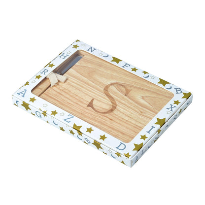 Miicol Monogram Oak Wood Cheese Board With Spreader,S-Initial (S)