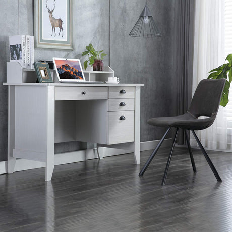 Catrimown White Desk with Drawers, 47 Inch Home Office Computer Desk with File Drawers Student Girls Desks Teens Writing Table with Hutch, Small Desk Catrimown