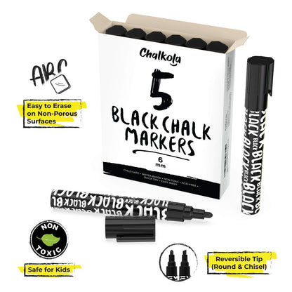 Chalkola 5 White 6mm + 5 Black Markers Bundle