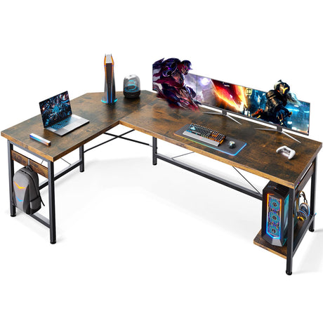 Coleshome 66" L Shaped Larger Gaming Desk, Corner Computer Desk, Sturdy Home Office Computer Table, Writing Workstation, Vintage Coleshome