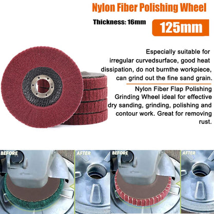 SI FANG 10Pcs 5 x 7/8 Inch Nylon Fiber Flap Polishing Wheel Disc, Scouring Pad Buffing Wheel for Angle Grinder, Sanding Pads for Grinding, Mirror - WoodArtSupply