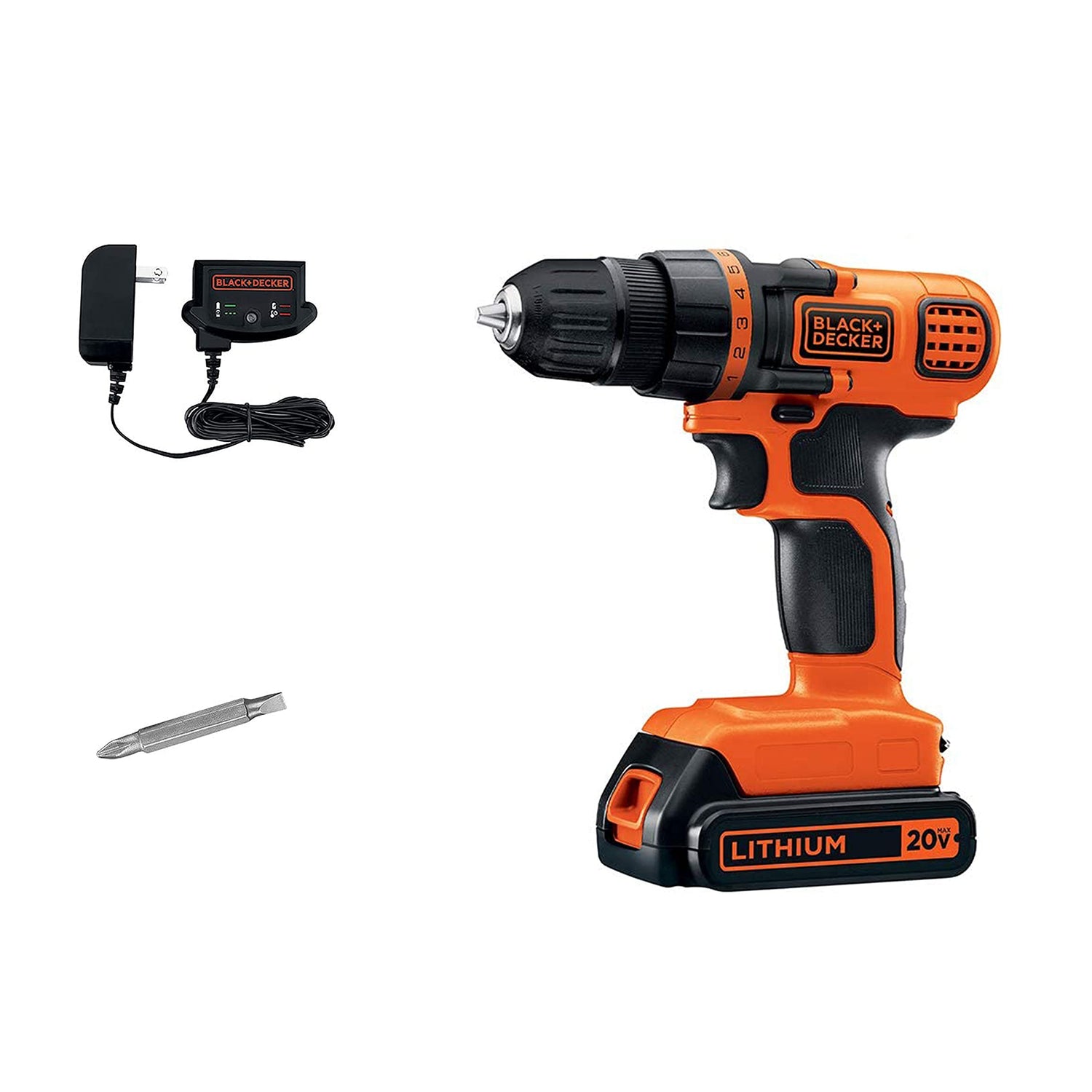 BLACK+DECKER 20V MAX Cordless Drill and Driver, 3/8 Inch, With LED Work Light, Battery and Charger Included (LDX120C) BLACK+DECKER