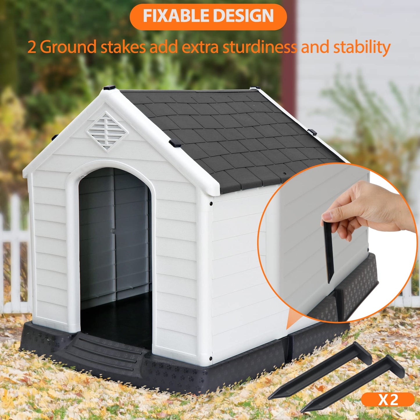 Pet Republic Large Plastic Dog House Indoor Outdoor Doghouse Dog Kennel Easy to Assemble Puppy Shelter w/Air Vents Elevated Floor Waterproof - WoodArtSupply