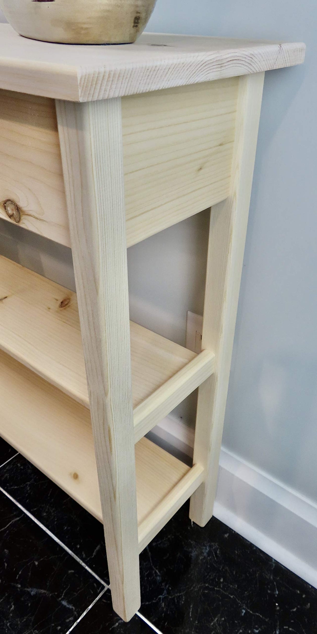 36" Unfinished Pine Console Sofa Table with Bottom Shelf Generic