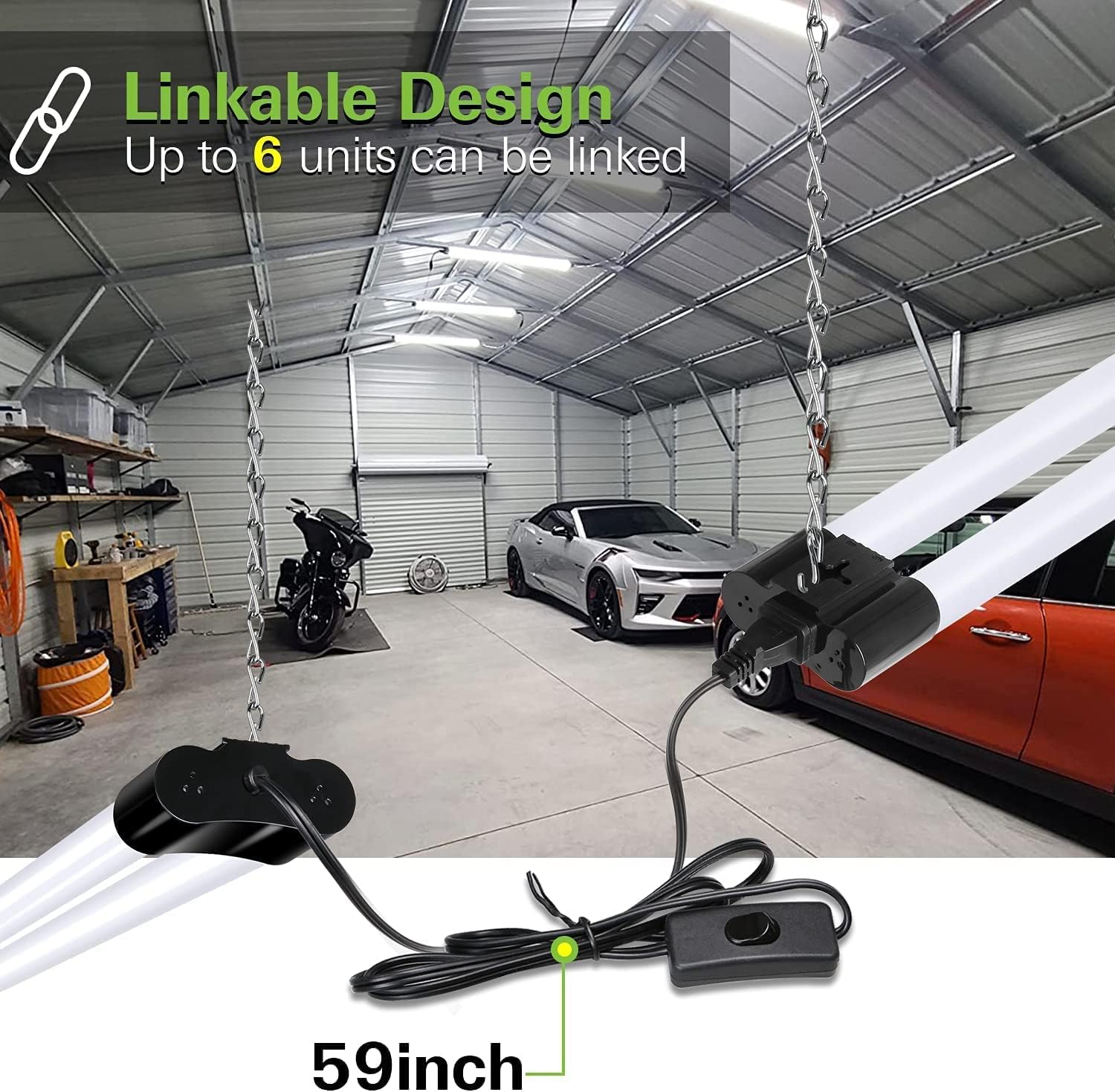 Hykolity 2 Pack 4FT Linkable LED Shop Light for Garage, 4400lm, 4FT 42W Utility Light Fixture, 5000K Daylight LED Workbench Light with Plug, Hanging Hykolity