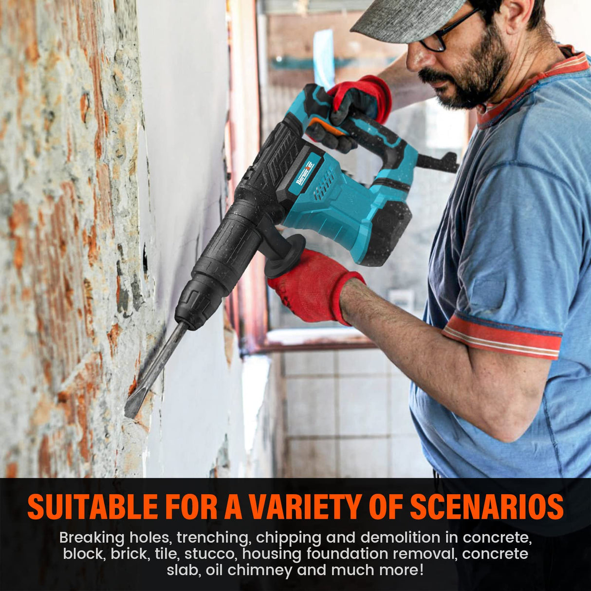 Berserker 1300W 12-Pound SDS-Max Demolition Jack Hammer,1-9/16" 11-Amp Corded Electric Heavy Duty Demo Chipping Hammer Concrete/Pavement Breaker with Berserker